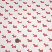 Tissu popeline de coton aux petits chiens vieux rose, fond blanc - tissuspipi.com