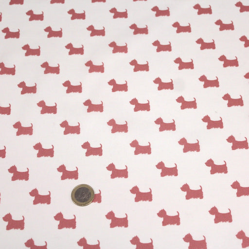 Tissu popeline de coton aux petits chiens vieux rose, fond blanc - tissuspipi.com