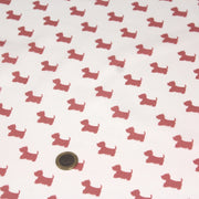 Tissu popeline de coton aux petits chiens vieux rose, fond blanc - tissuspipi.com