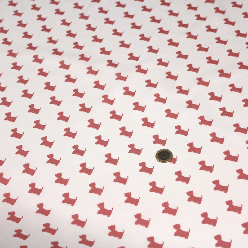 Tissu popeline de coton aux petits chiens vieux rose, fond blanc - tissuspipi.com