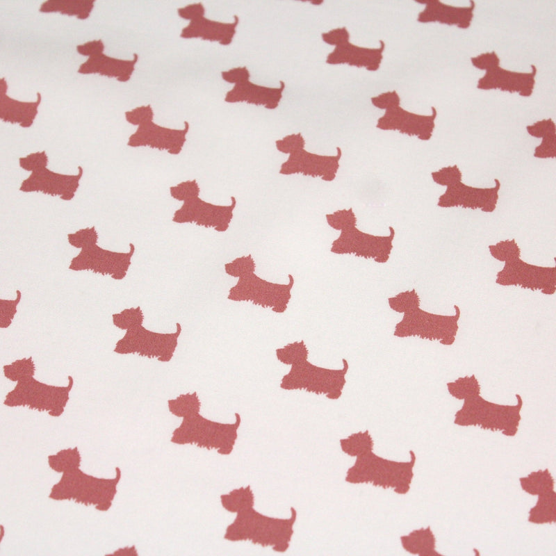 Tissu popeline de coton aux petits chiens vieux rose, fond blanc - tissuspipi.com