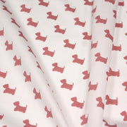 Tissu popeline de coton aux petits chiens vieux rose, fond blanc - tissuspipi.com
