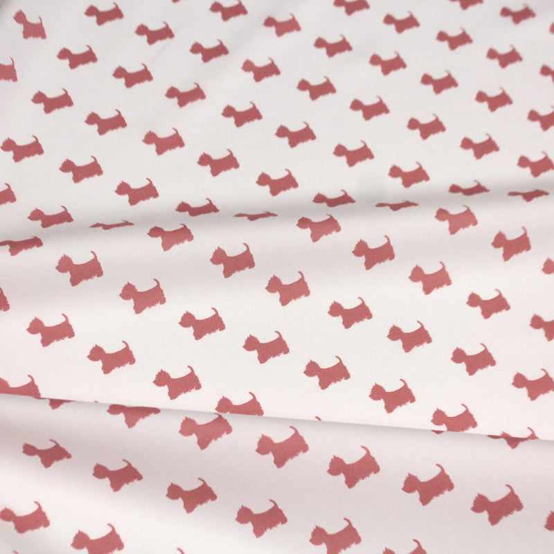 Tissu popeline de coton aux petits chiens vieux rose, fond blanc - tissuspipi.com