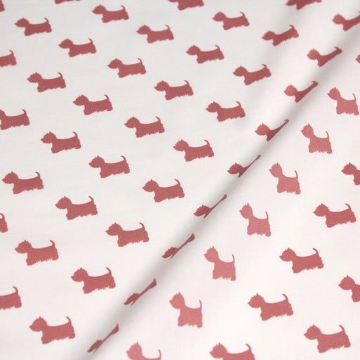 Tissu popeline de coton aux petits chiens vieux rose, fond blanc - tissuspipi.com