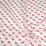 Tissu popeline de coton aux petits chiens vieux rose, fond blanc - tissuspipi.com