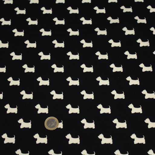 Tissu popeline de coton aux petits chiens blancs, fond noir - tissuspipi.com