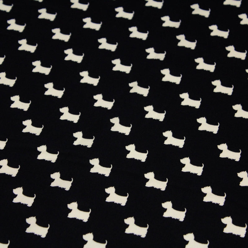 Tissu popeline de coton aux petits chiens blancs, fond noir - tissuspipi.com