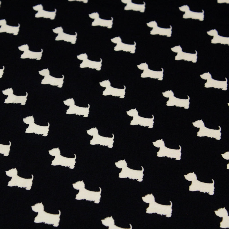 Tissu popeline de coton aux petits chiens blancs, fond noir - tissuspipi.com