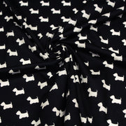 Tissu popeline de coton aux petits chiens blancs, fond noir - tissuspipi.com