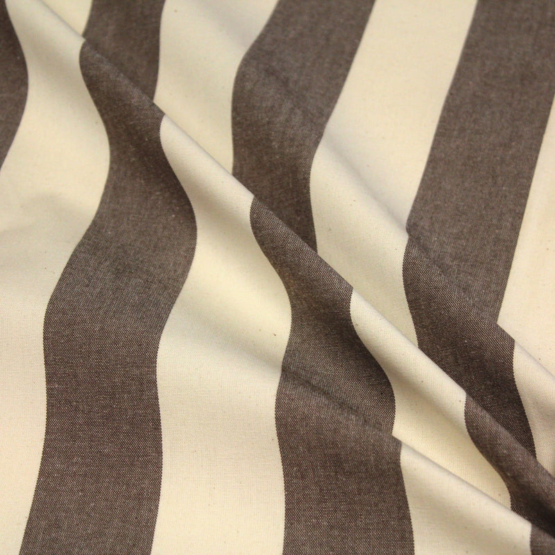 Tissu toile transat de coton HONFLEUR aux rayures marron & écrues - Fabrication française - tissuspipi.com