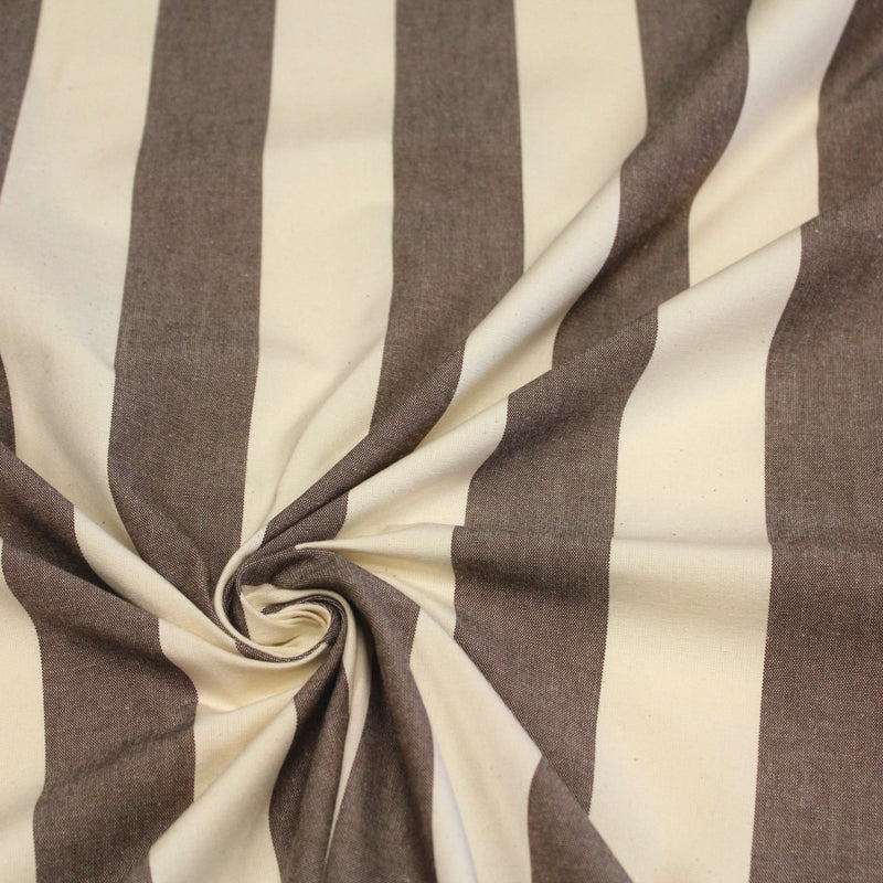 Tissu toile transat de coton HONFLEUR aux rayures marron & écrues - Fabrication française - tissuspipi.com