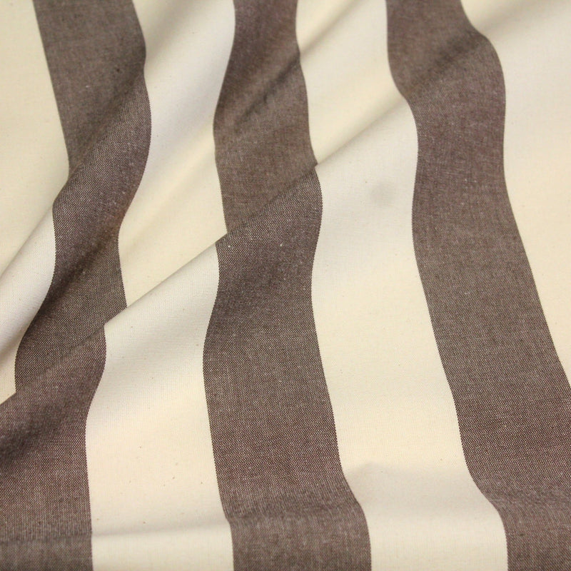 Tissu toile transat de coton HONFLEUR aux rayures marron & écrues - Fabrication française - tissuspipi.com