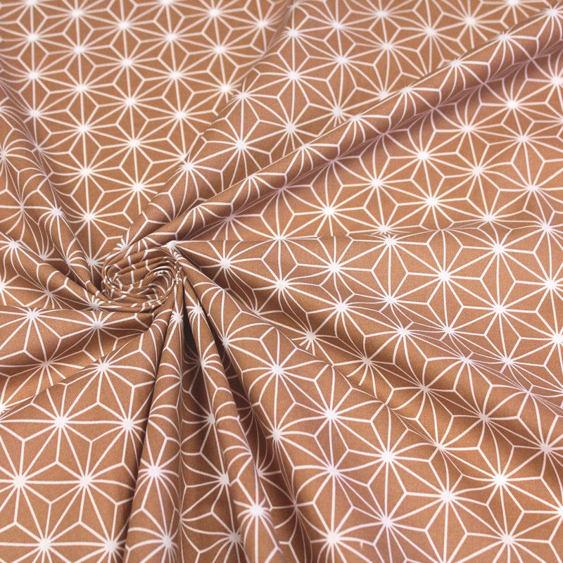 Tissu cotonnade motif traditionnel japonais des feuilles ASANOHA cassonade & blanc - STANDARD 100 OEKO - TEX - tissuspipi.com