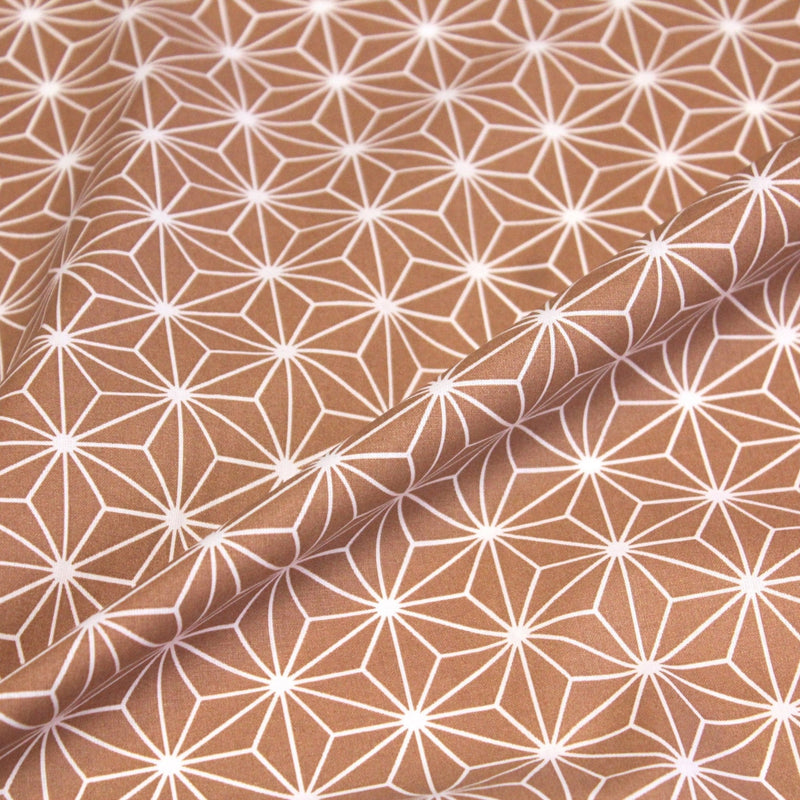 Tissu cotonnade motif traditionnel japonais des feuilles ASANOHA cassonade & blanc - STANDARD 100 OEKO - TEX - tissuspipi.com