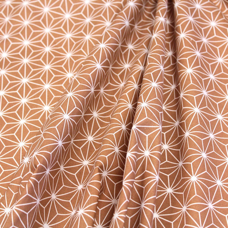 Tissu cotonnade motif traditionnel japonais des feuilles ASANOHA cassonade & blanc - STANDARD 100 OEKO - TEX - tissuspipi.com
