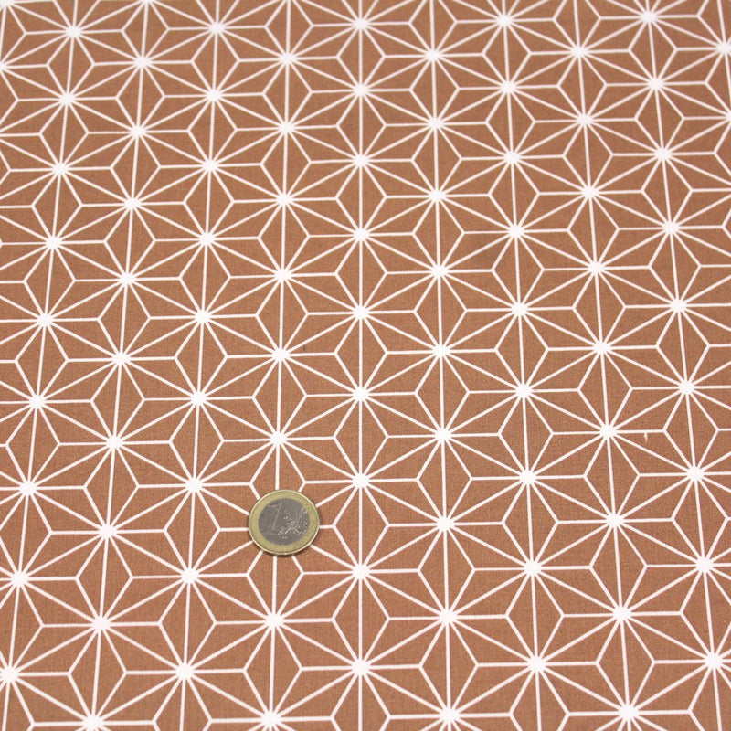 Tissu cotonnade motif traditionnel japonais des feuilles ASANOHA cassonade & blanc - STANDARD 100 OEKO - TEX - tissuspipi.com