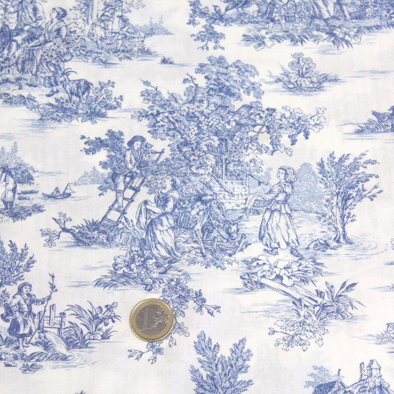 Tissu coton renforcé TOILE DE JOUY grande largeur 280cm : bleu, rouge, vert, gris - OEKO - TEX - tissuspipi.com