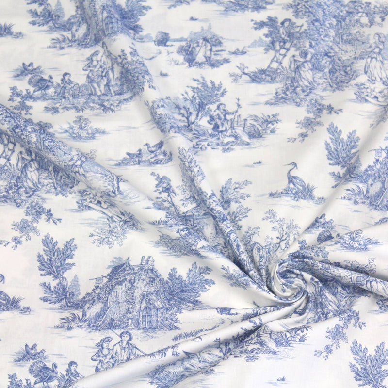 Tissu coton renforcé TOILE DE JOUY grande largeur 280cm : bleu, rouge, vert, gris - OEKO - TEX - tissuspipi.com
