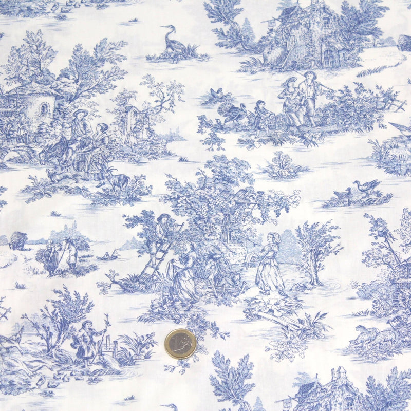 Tissu coton renforcé TOILE DE JOUY grande largeur 280cm : bleu, rouge, vert, gris - OEKO - TEX - tissuspipi.com