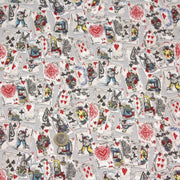 Tissu de coton ALICE au lapin blanc & au jeu de cartes, fond gris clair - Oeko - Tex - tissuspipi.com