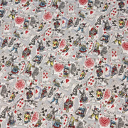 Tissu de coton ALICE au lapin blanc & au jeu de cartes, fond gris clair - Oeko - Tex - tissuspipi.com