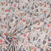 Tissu de coton ALICE au lapin blanc & au jeu de cartes, fond gris clair - Oeko - Tex - tissuspipi.com
