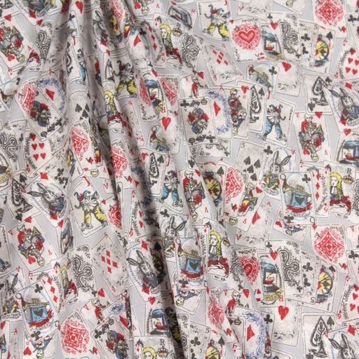 Tissu de coton ALICE au lapin blanc & au jeu de cartes, fond gris clair - Oeko - Tex - tissuspipi.com