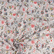 Tissu de coton ALICE au lapin blanc & au jeu de cartes, fond gris clair - Oeko - Tex - tissuspipi.com