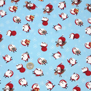 Tissu popeline de coton de Noël - Le père Noël, fond bleu ciel - tissuspipi.com