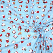 Tissu popeline de coton de Noël - Le père Noël, fond bleu ciel - tissuspipi.com
