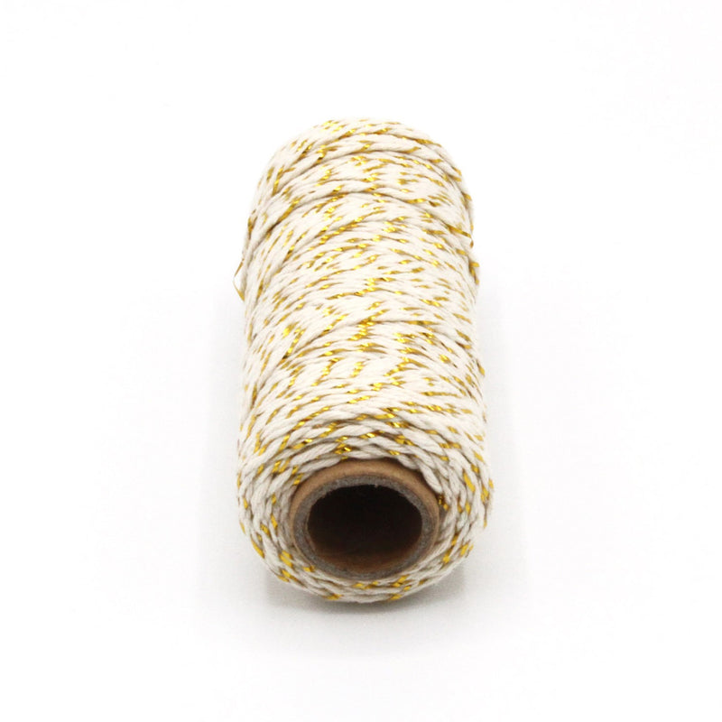 Ficelle de coton écru & lurex doré or - Bobine de 80m - tissuspipi.com