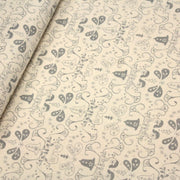 Tissu de coton de Noël scandinave aux cloches & arabesques grises, fond écru - tissuspipi.com