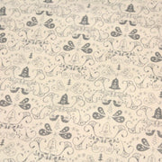 Tissu de coton de Noël scandinave aux cloches & arabesques grises, fond écru - tissuspipi.com