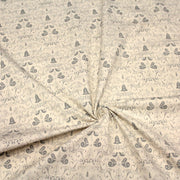 Tissu de coton de Noël scandinave aux cloches & arabesques grises, fond écru - tissuspipi.com