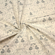 Tissu de coton de Noël scandinave aux cloches & arabesques grises, fond écru - tissuspipi.com