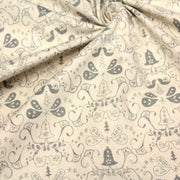 Tissu de coton de Noël scandinave aux cloches & arabesques grises, fond écru - tissuspipi.com
