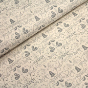 Tissu de coton de Noël scandinave aux cloches & arabesques grises, fond écru - tissuspipi.com