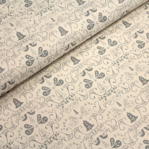 Tissu de coton de Noël scandinave aux cloches & arabesques grises, fond écru - tissuspipi.com