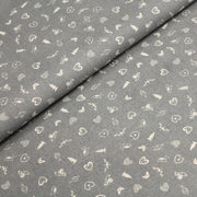 Tissu de coton de Noël scandinave aux petits objets de Noël écrus, fond gris - tissuspipi.com