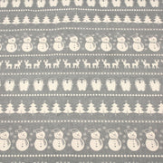 Tissu de coton de Noël scandinave aux bonshommes de neige, rennes, pingouins, sapins de Noël écrus, fond gris - tissuspipi.com