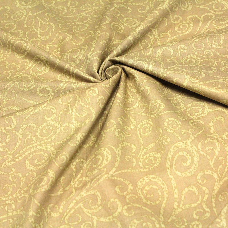 Tissu popeline de coton LOUIS aux arabesques, tons cappuccino - tissuspipi.com