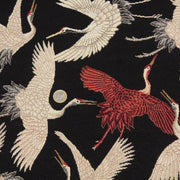 Tissu jacquard motif traditionnel japonais des grues tsuru écrues & rouges, fond noir - Oeko - Tex - tissuspipi.com