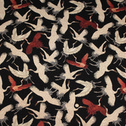 Tissu jacquard motif traditionnel japonais des grues tsuru écrues & rouges, fond noir - Oeko - Tex - tissuspipi.com