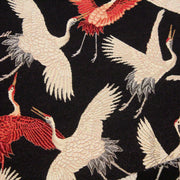 Tissu jacquard motif traditionnel japonais des grues tsuru écrues & rouges, fond noir - Oeko - Tex - tissuspipi.com