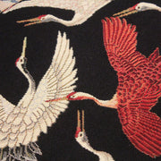 Tissu jacquard motif traditionnel japonais des grues tsuru écrues & rouges, fond noir - Oeko - Tex - tissuspipi.com