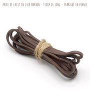 Paire de lacets en cuir marron - 110cm de long - Fabriqué en France - tissuspipi.com
