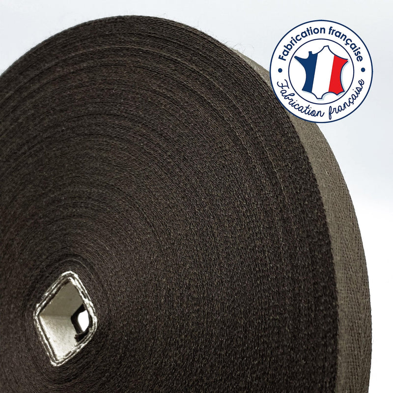 Ruban sergé de coton marron 12mm - Galette de 50 mètres - Fabrication française - tissuspipi.com