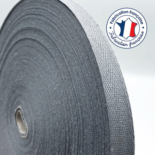 Ruban sergé de coton gris 12mm - Galette de 50 mètres - Fabrication française - tissuspipi.com