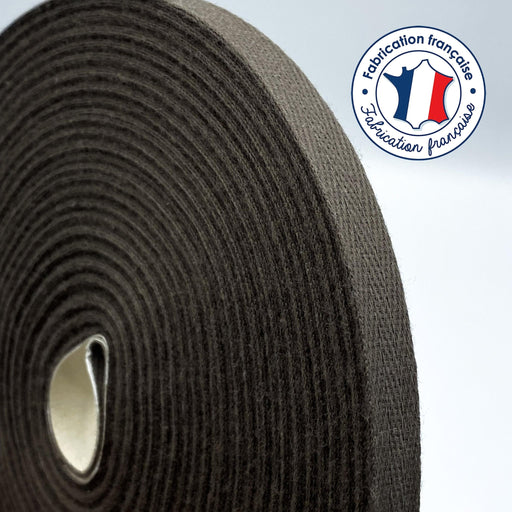 Ruban sergé de coton marron 10mm - Galette de 50 mètres - Fabrication française - tissuspipi.com