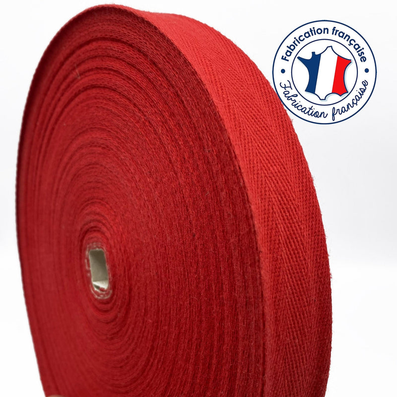 Ruban sergé de coton rouge 23,5mm - Galette de 50 mètres - Fabrication française - tissuspipi.com
